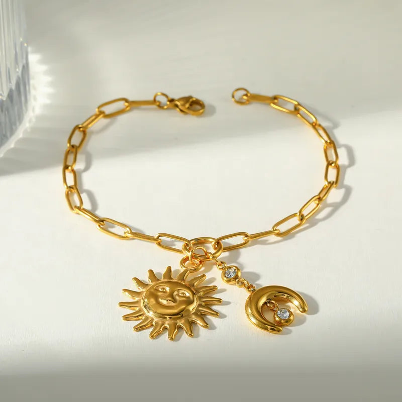 Βραχιόλι ατσάλινη αλυσίδα με ήλιο και φεγγάρι- BR216