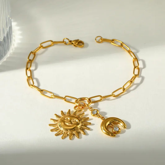 Βραχιόλι ατσάλινη αλυσίδα με ήλιο και φεγγάρι- BR216