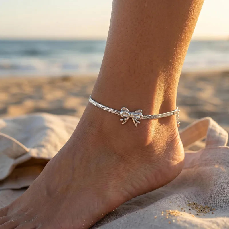 Brass anklet with gold bow - w002