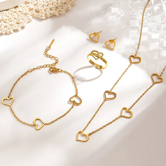 Set de bijuterii inimă din oțel placat cu aur-SET031