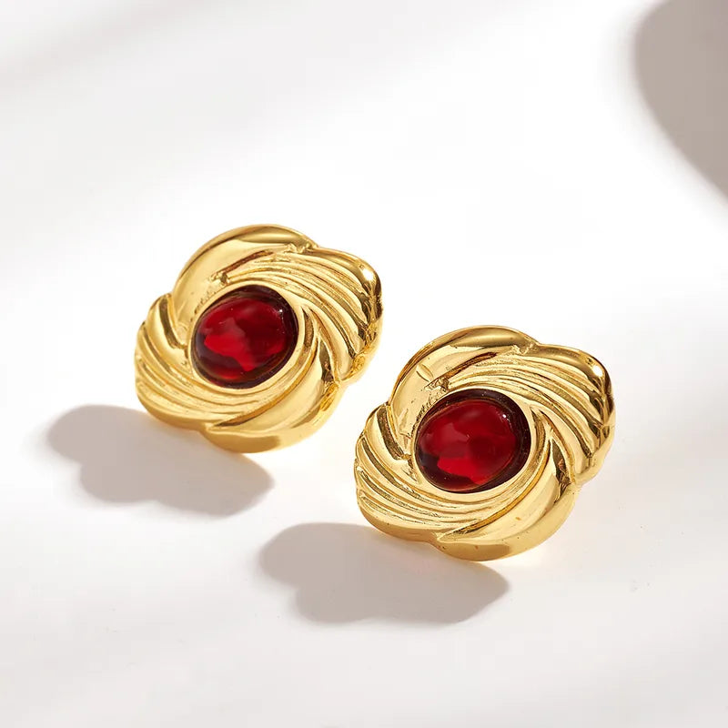 Σκουλαρίκια επιχρυσωμένο ατσάλι ρουμπινί πέτρα-EA472