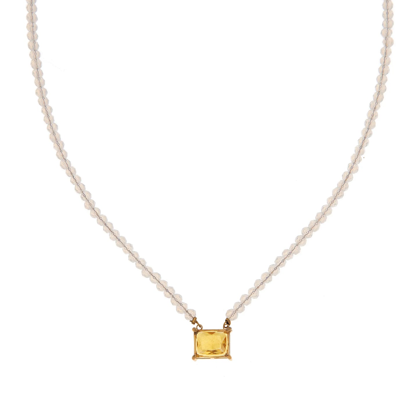 Necklace gilded steel with square yellow zircon-ne348
