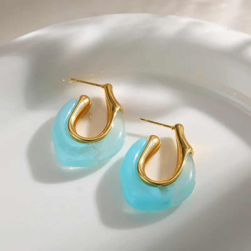 Σκουλαρίκια επιχρυσωμένο ατσάλι κρίκοι με ρητίνη γαλάζια - EA226