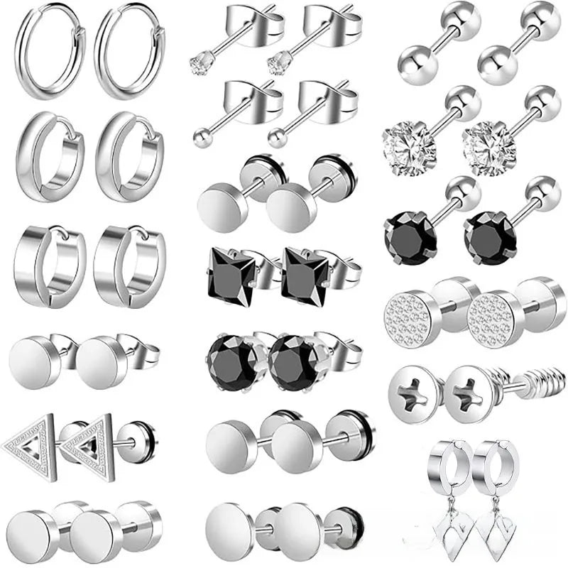 Σετ 19 ζευγάρια σκουλαρίκια ατσάλι-SET010