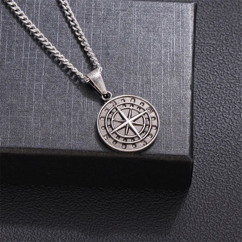 Κολιέ ατσάλι πυξίδα-NE092