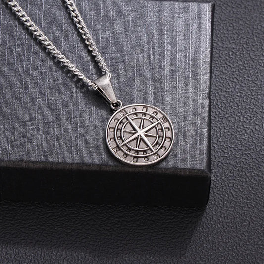 Κολιέ ατσάλι πυξίδα-NE092