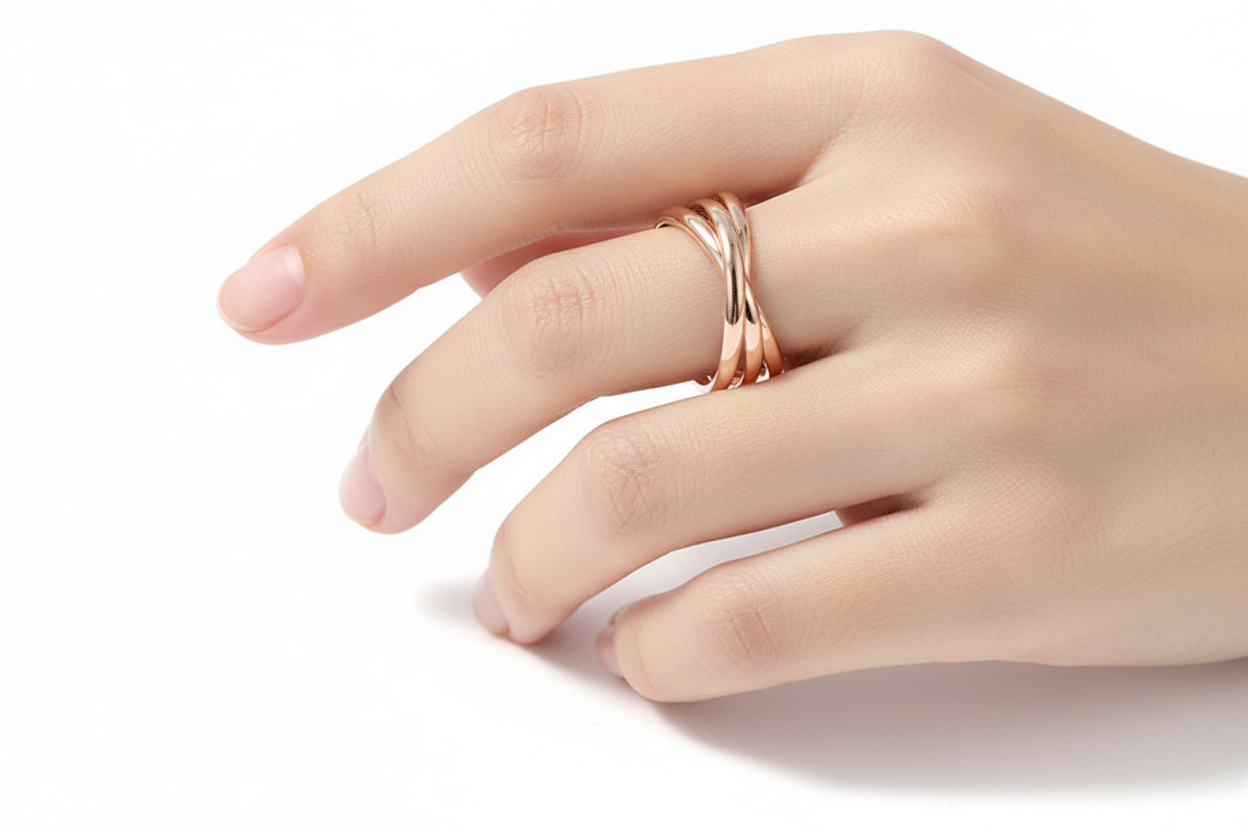 Δαχτυλίδι ροζ χρυσό ατσάλι τριπλό-R148