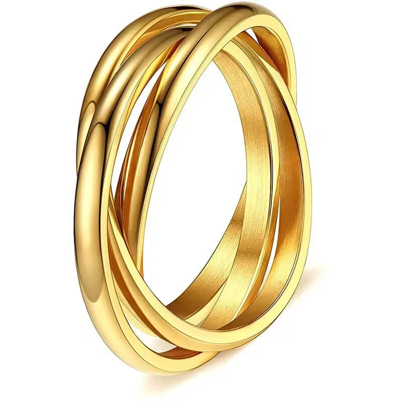 Triple gold steel ring-R044
