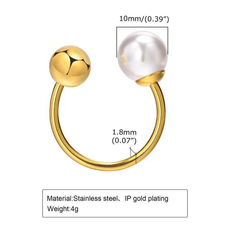 Steel ring with one pearl - R156