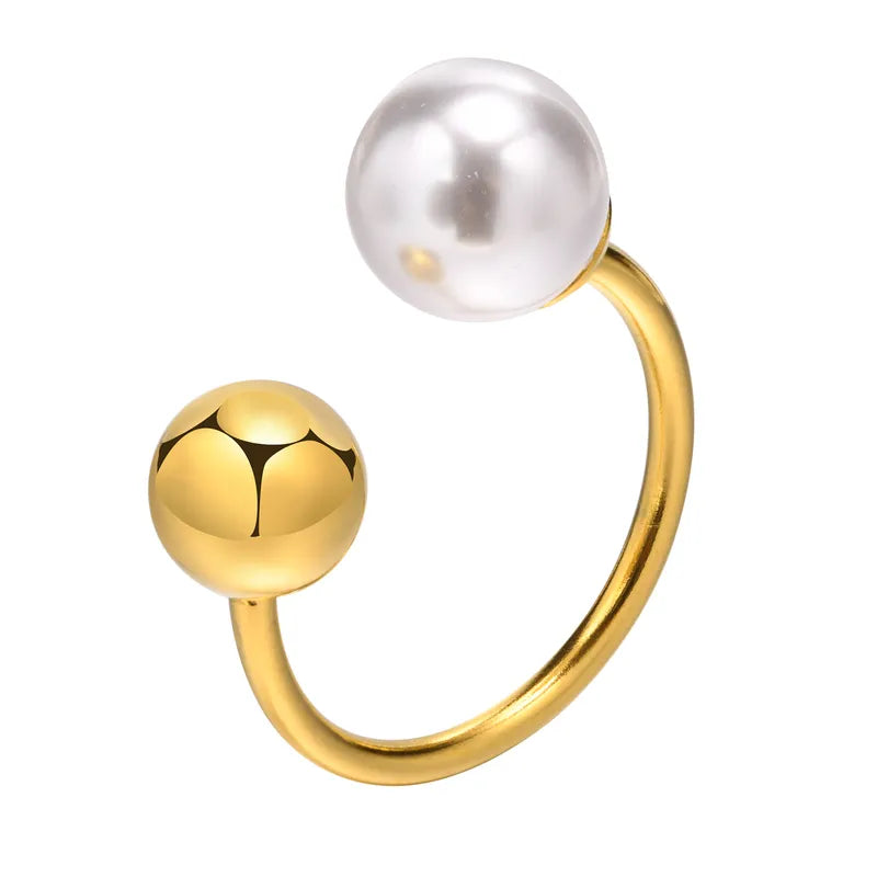 Steel ring with one pearl - R156