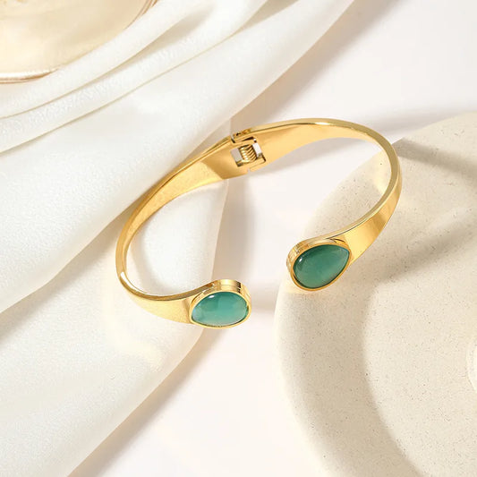 Bratara deschisa din otel auriu cu pietre turcoaz-BR102