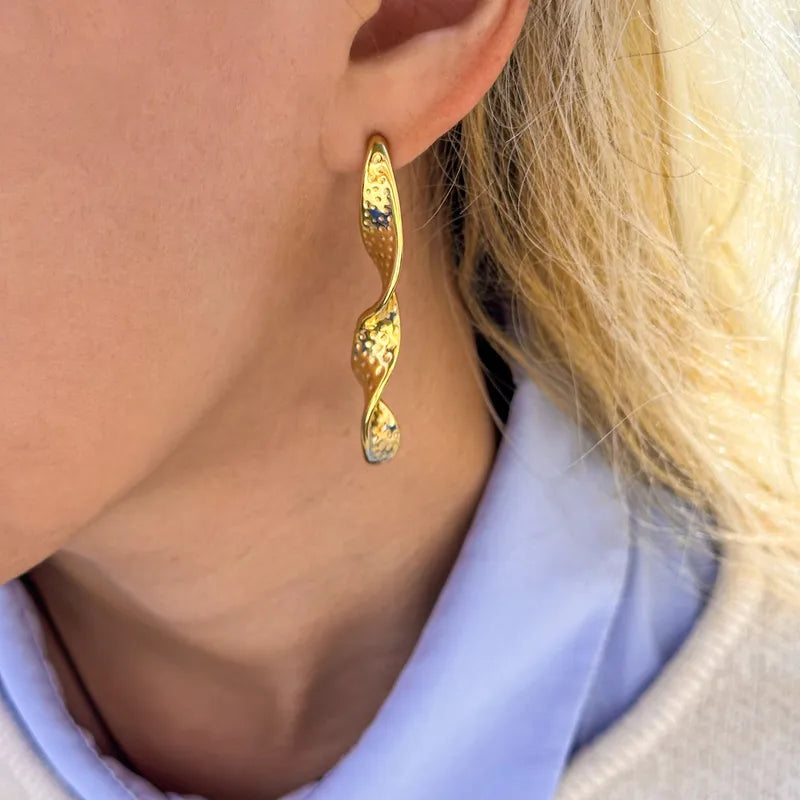 Σκουλαρίκια επιχρυσωμένο ατσάλι στριφογυριστά-EA341