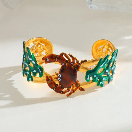 Βραχιόλι επιχρυσωμένο ατσάλι με καβούρι καφέ- BR421