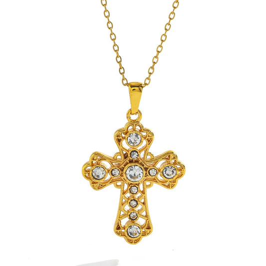 Κολιέ επιχρυσωμένο ατσάλι με σταυρό και zircon-NE100