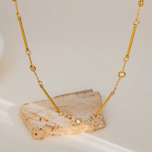 Κολιέ επιχρυσωμένο ατσάλι με zircon-NE422