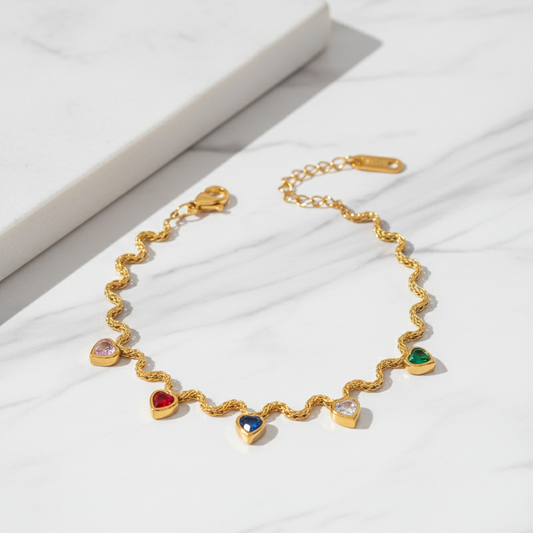 Βραχιόλι επιχρυσωμένο ατσάλι με καρδιές zircon-BR166