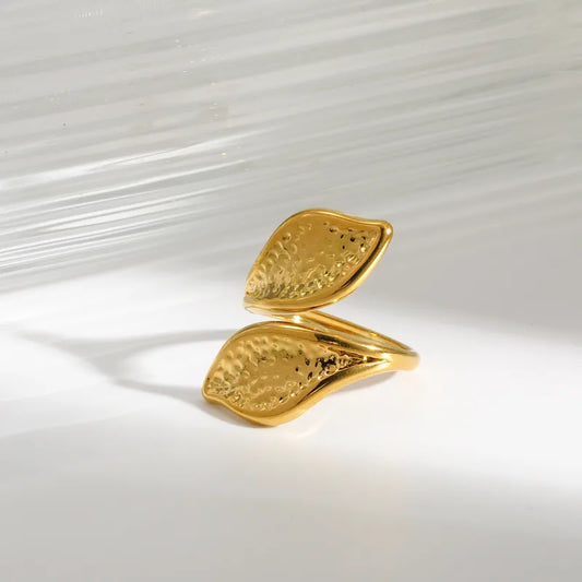 Δαχτυλίδι επιχρυσωμένο ατσάλι με φύλλα-R216