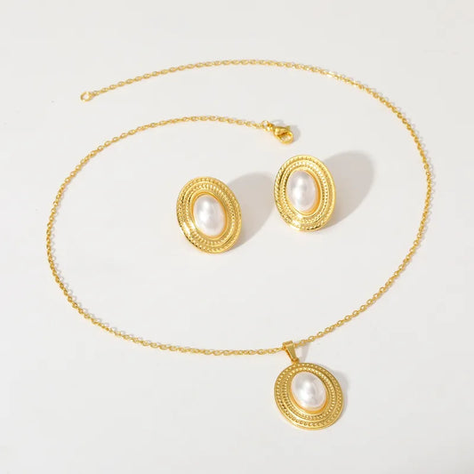 Σετ επιχρυσωμένο ατσάλι με πέρλες-SET038