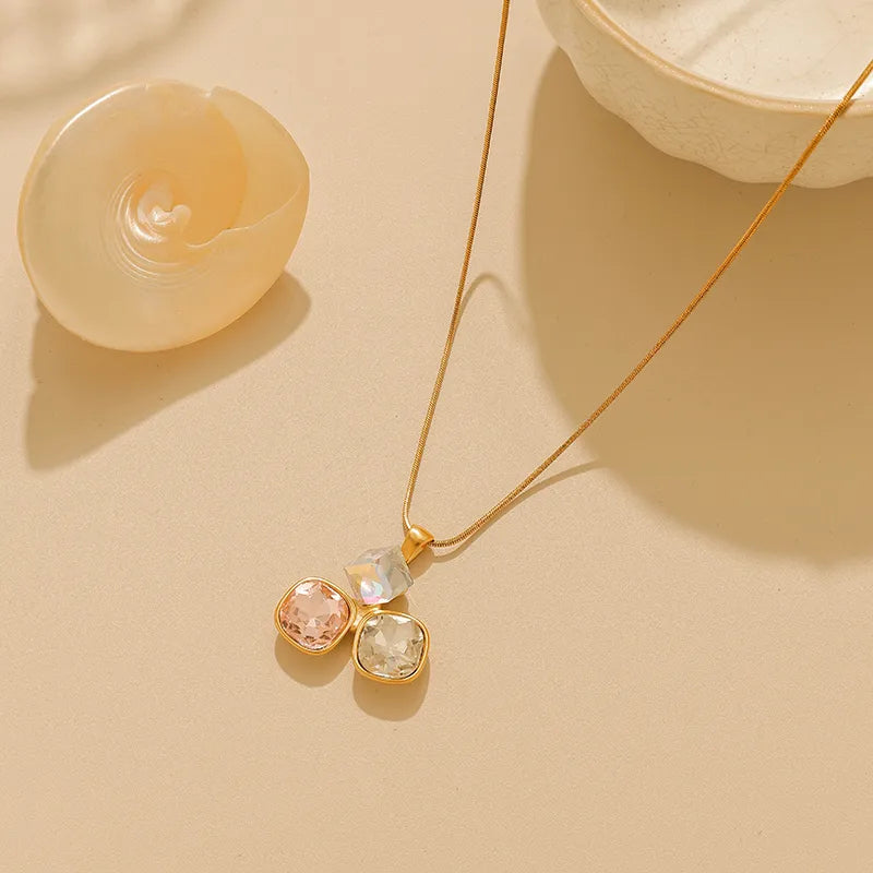 Κολιέ επιχρυσωμένο ατσάλι με τετράγωνα zircon-NE514