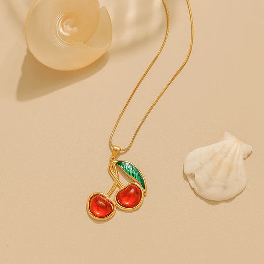 Κολιέ ατσάλινο με κεράσια - ne395