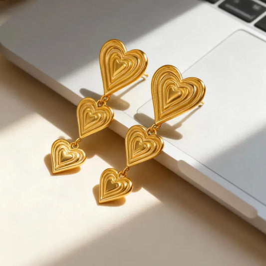 Σκουλαρίκια επιχρυσωμένο ατσάλι μακριές καρδιές-EA684