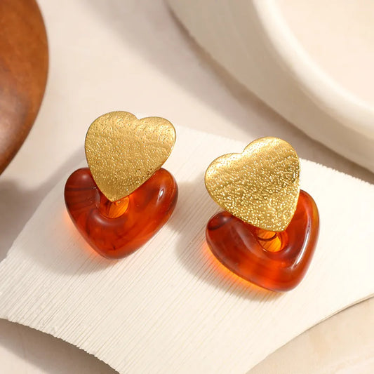 Σκουλαρίκια επιχρυσωμένο ατσάλι με καρδιά και ρητίνη - EA813