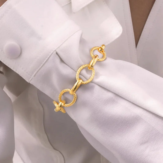 Βραχιόλι χρυσό ατσάλι με κρίκους-BR291