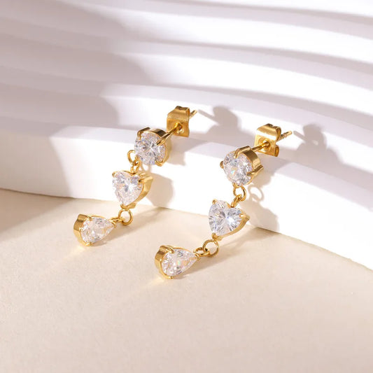 Σκουλαρίκια επιχρυσωμένο ατσάλι κρεμαστά με zircon-EA329