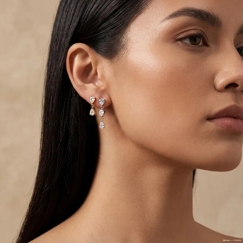 Σκουλαρίκια ατσάλι κρεμαστά με zircon-EA333