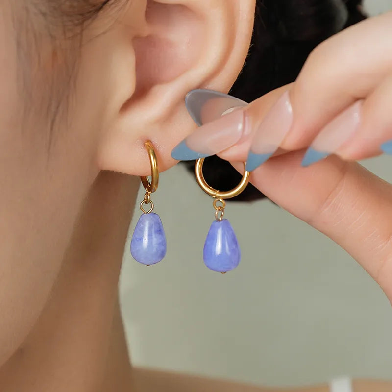 Σκουλαρίκια επιχρυσωμένο ατσάλι με γαλάζια πέτρα-EA412