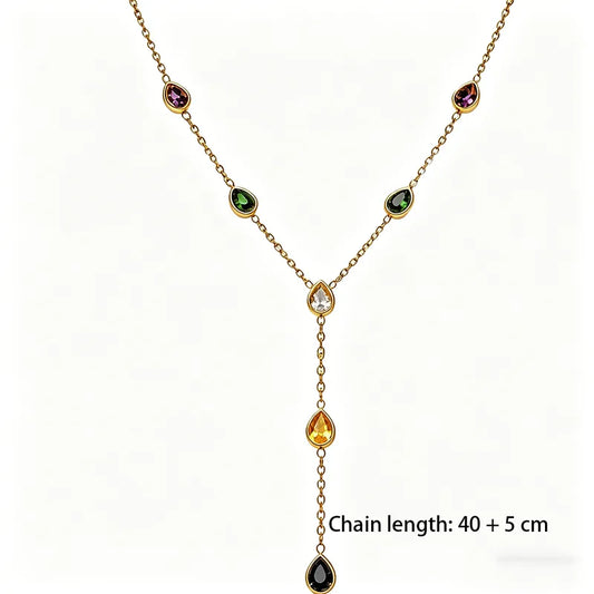 Κολιέ ατσάλινο με πολύχρωμα zircon - NE568