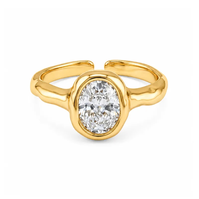 Goldring aus Stahl mit ovalem Zirkon – R152
