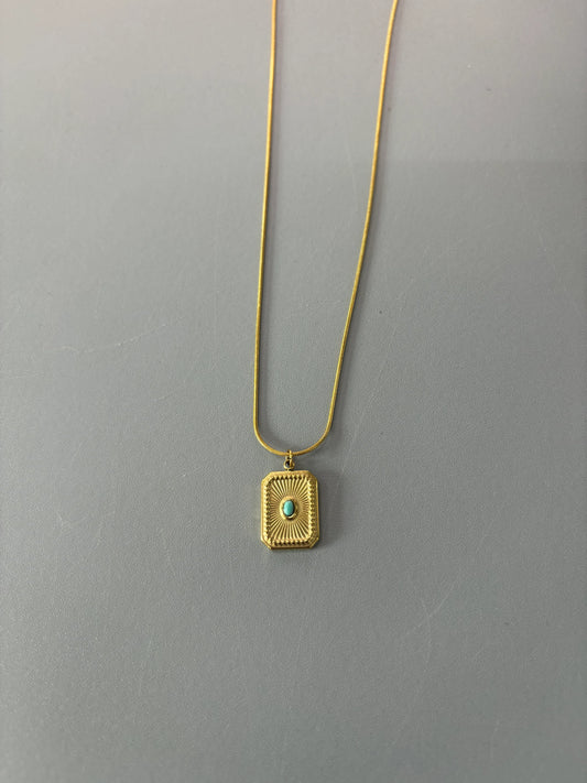 Colar de aço com pedra azul - w039