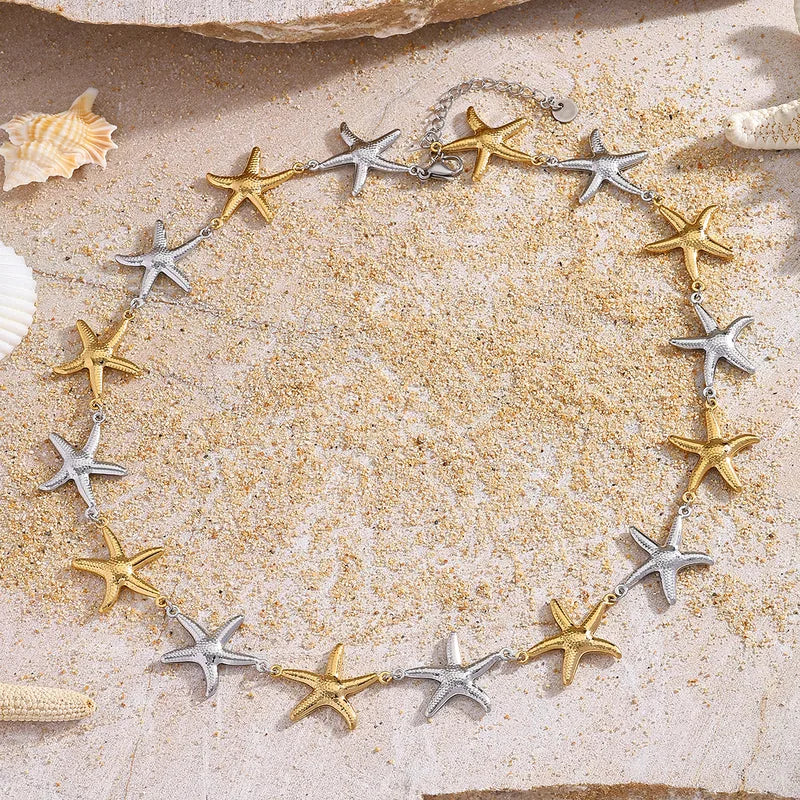 Colier din otel cu stele aurii si argintii -