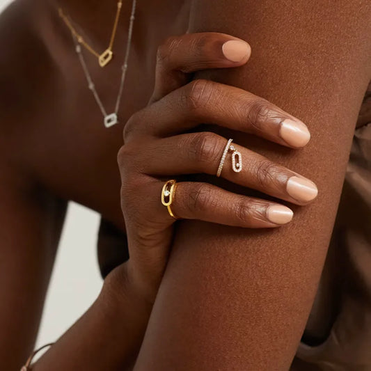 Inel bar din oțel placat cu aur cu cristal-R128