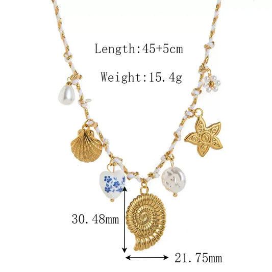 Necklace gold -plated steel with pearls and charms