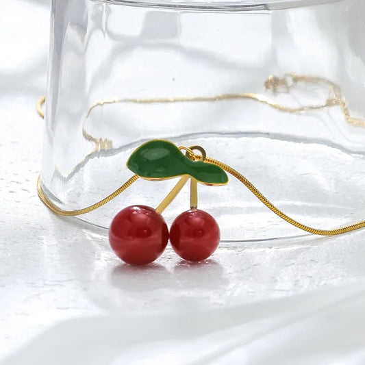 Κολιέ χρυσό ατσάλι με μικρά κερασάκια-NE519