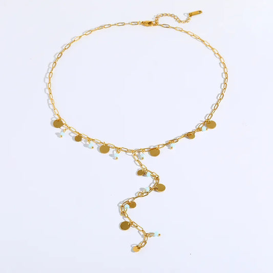 Κολιέ μακρύ ατσάλινο με γαλάζιες χάντρες - ne410