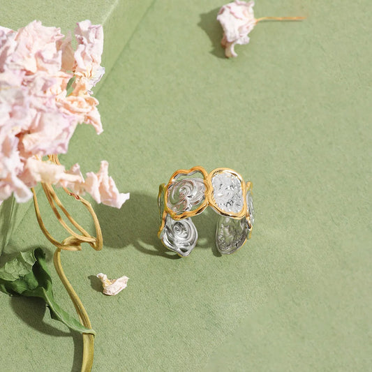 Silver Gold and Roses-R005 Ring Steel