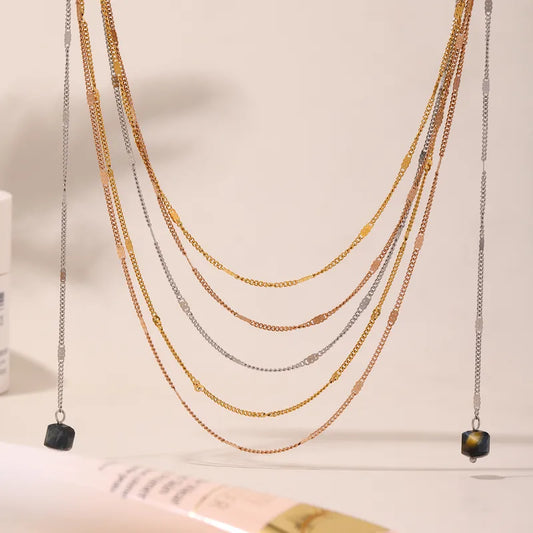 Colier din otel multistrat cu pietre vulcanice -NE116