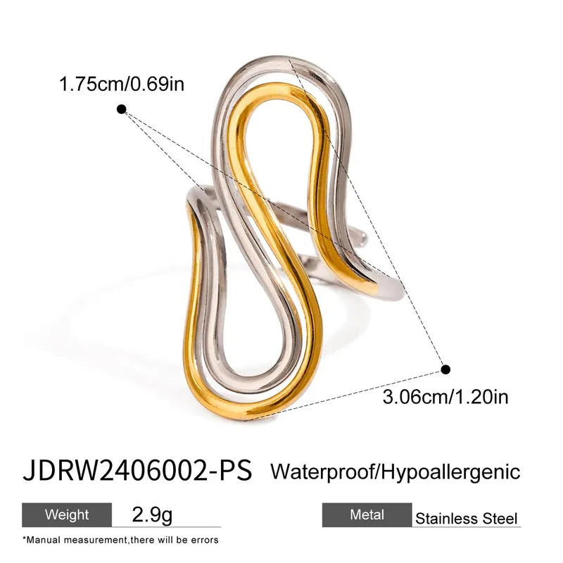 Anello in acciaio in acciaio in argento in oro in forma S -R062