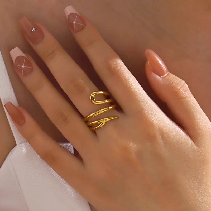 Anello a spirale dorato acciaio-r095