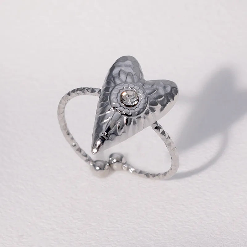 Ring steel silver heart - R155