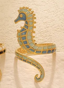 Δαχτυλίδι επιχρυσωμένο ατσάλι γαλάζιος ιππόκαμπος-