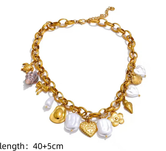 Κολιέ ατσάλι με καλοκαιρινά charms - NE343