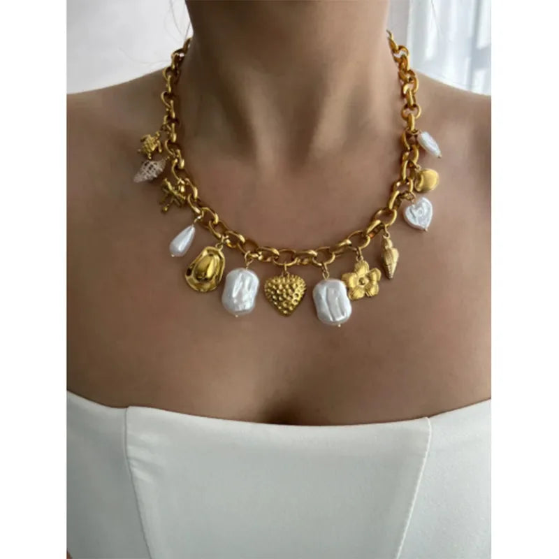 Κολιέ ατσάλι με καλοκαιρινά charms - NE343