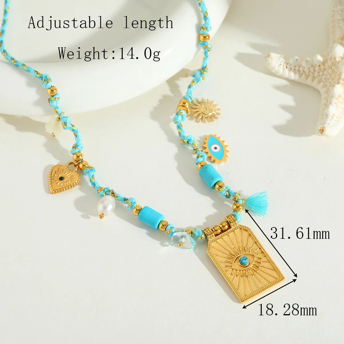Necklace gilded steel with eye and turquoise details-
