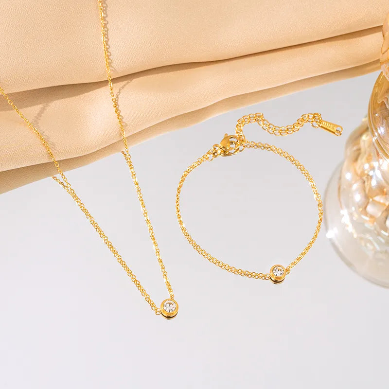 Bratara din otel placat cu aur cu cristal rotund-BR 277