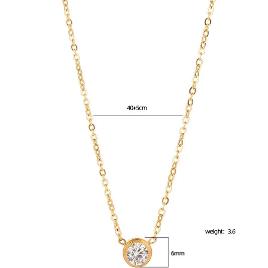 Colier din oțel placat cu aur cu cristal rotund-NE005