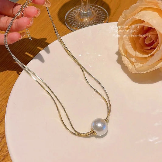 Κολιέ επιχρυσωμένο ατσάλι με πέρλα- NE656